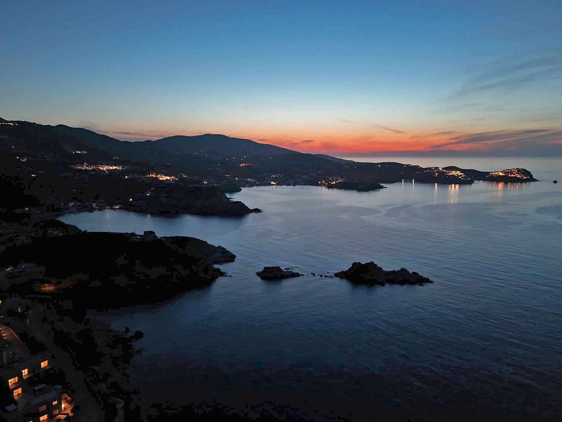 panoramic photo of Agia Pelagia Crete by night