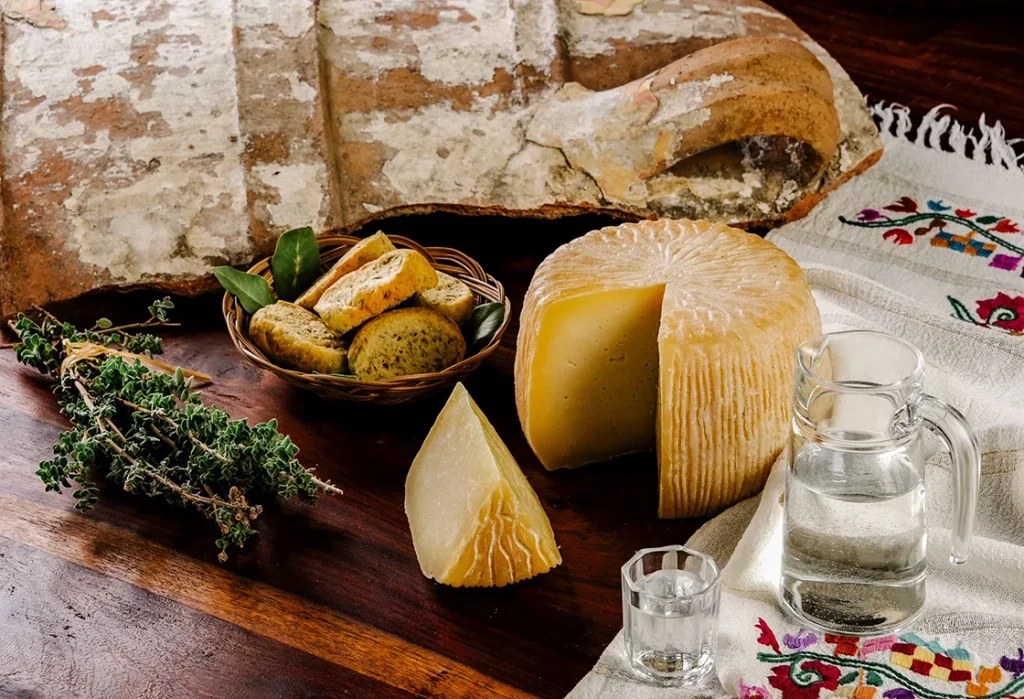 Cretan Tsikoudia and raki cheese products