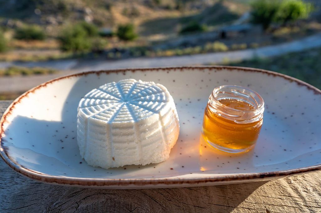 Traditional Cretan Mizithra Cheese with Honey