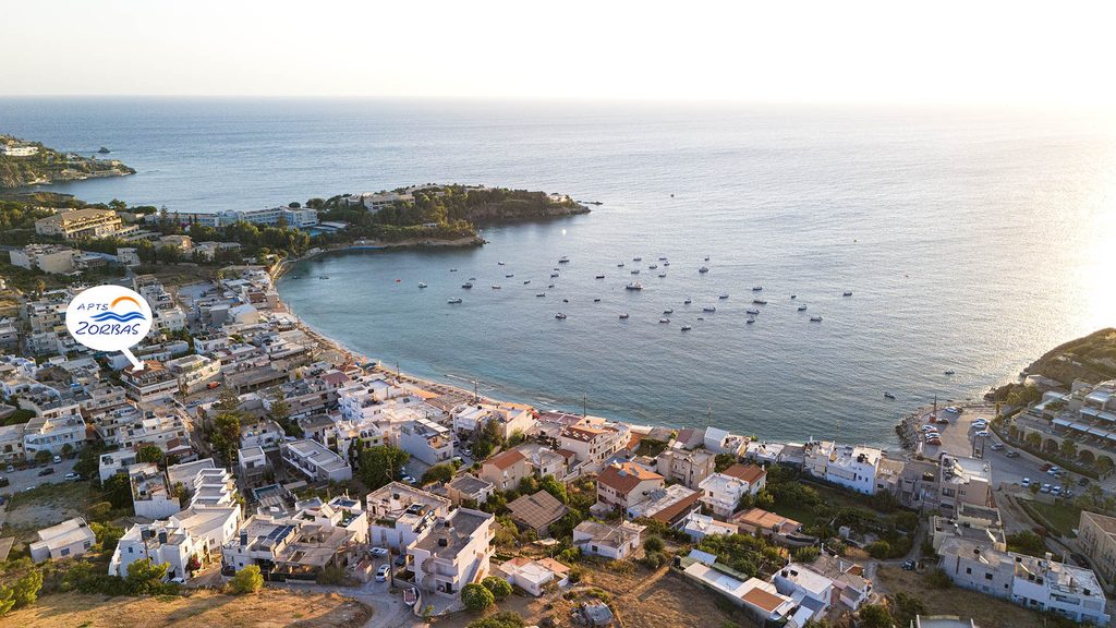 the location of Zorbas  Apartments & Studios in Agia Pelagia bay