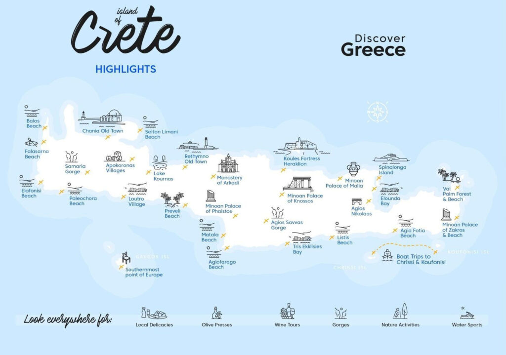 Maps of Agia Pelagia and the island of Crete 2 map of the island of Crete - by Discover Greece